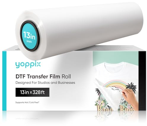YOPPIX DTF Transfer Film Roll 13 x 328 ft - Premium DTF Film Roll A3+, Double-Sided Matte Clear PreTreat PET Transfer Paper, Hot & Cold Peel DTF Roll, Direct to Film for T-Shirts Textile