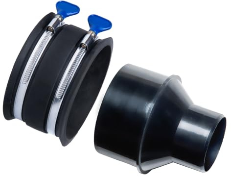 POWERTEC 4 Inch 2-1/2 Inch Reducer Control Flex Cuff with Stainless Steel Key Clamps, Fitting for Woodworking Collection Hose and Dust Ports (70423), Black