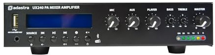 Adastra Kompakter 100-V-Mixer-Verstärker der UX-Serie mit 240 W echter Ausgangsleistung, volle Audiowiedergabe durch Multimedia-Player Dab+ Bluetooth