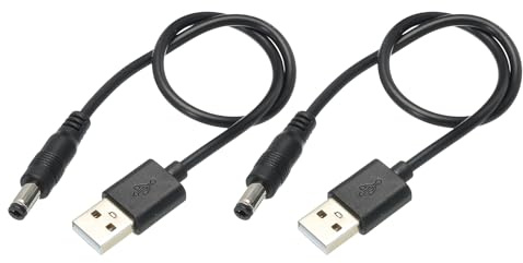 sourcing map USB to DC Power Cable 0.3 M USB to DC 5.5mm x 2.1mm 5v Power Cord Black for Mini Fan Camera Mobile Phone Tablet Devices 2 Pcs