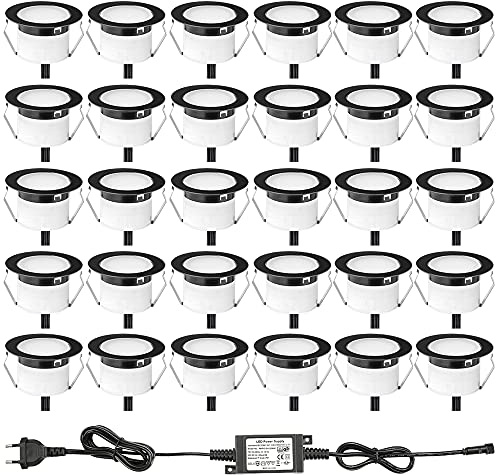 INDARUN 30er Terrasse Bodeneinbauleuchten außen Warmweiß-Ø45mm 1W led Einbaustrahler Aussen 12v mini led spot Terrassenbeleuchtung IP67 Wasserdicht für Küche Garten Treppen
