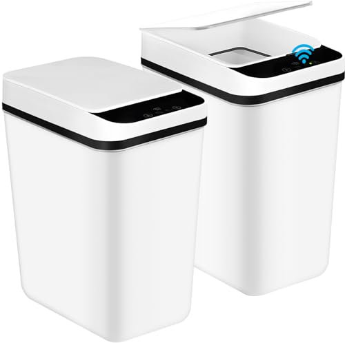 TESIN 2Pack Automatic Bathroom Trash Can, 3.1Gallon Touchless Motion Sensor Small Garbage Can with Lid Smart Electric Narrow Waterproof Garbage Bin for Bedroom Office Kitchen (White)