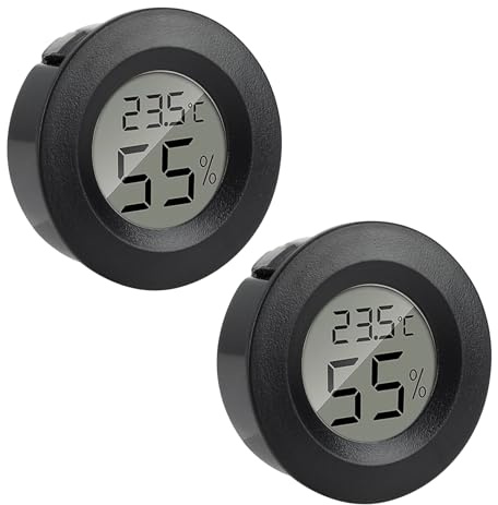 2Pcs Reptile Thermometer Hygrometer, Round Humidity Temperature Gauge | LCD monitor, terrarium vivarium, lizard snake habitat, easy read, battery included, adhesive mount, carry accurate practical