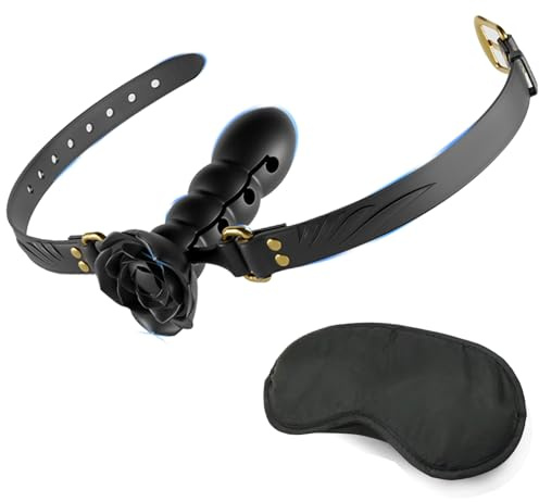 Neu BDSM Knebel Mund Extrem Silikon Ball Gag,mit 4 Segmente Dildo Gag Einstellbar für Weiterbildung,SM Mundknebel für Frauen,SM Augenmaske Augenbinde,BDSMs Spielzeug Extrem Sklavin Fetisch(Schwarz)