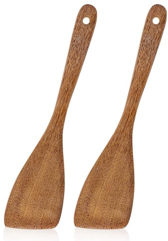 Yuanchu 2 Stück Pfannenwender Holz, Holzspatel Zum Kochen mit Antihaftbeschichtung,Holz Kochbesteck mit Langem Griff 33cm Küchenhelfer für Schutz vor Kratzer fr Pfanne Hitzebestndig Antibakteriell