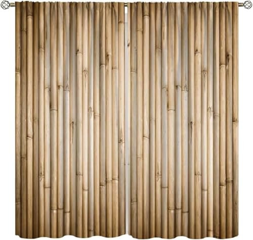 Vorhang Blickdicht Gardinen Mit Ösen - 2 Stücke 140X160 cm (B + H) Verdunklungsvorhänge 3D Bambus Pflanzen Muster Thermovorhang Für Kinderzimmer Wohnzimmer Schlafzimmer Weihnachtsgardinen-658397205