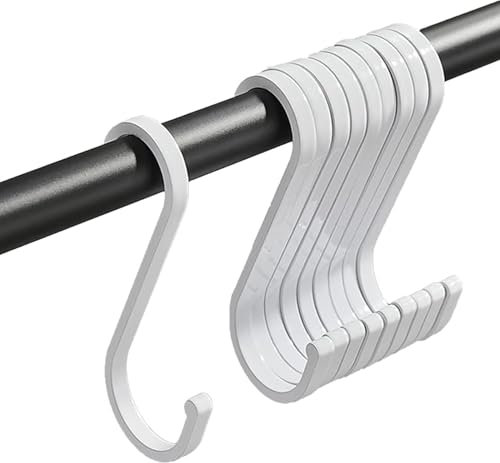 S Hooks S Shaped Hooks Heavy Duty S Hooks for Hanging Pots and Pans, Plants, Coffee Cups, Coats, Bags, Towels in Kitchen, Bedroom, Office, Garden, Bathroom, 10 Pcs (Silver White)
