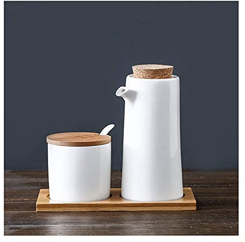 KJHTRED Bouteille de vinaigre Anti-Fuite, Bouteille distributrice d'huile d'olive de Table en céramique - Huilier à Sauce soja ou vinaigre - Dîner en céramique Moderne (M) ()