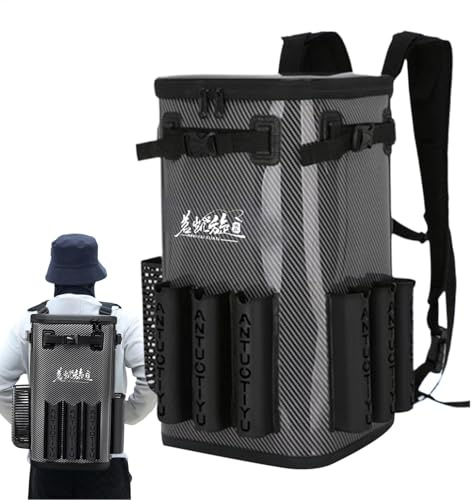 Angelrucksack mit Rutenhalter, wasserdichte Angeltasche mit Rutenhalter, 49 l, Angelrucksack, große Tragetasche, Fischausrüstungsrucksack für Wandern und Jagd