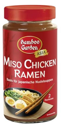 Bamboo Garden - Miso Chicken Ramen Basis| Suppenbasis für japanische Nudelsuppen | Für 2 Portionen | 400 ml im wiederverschließbaren Glas
