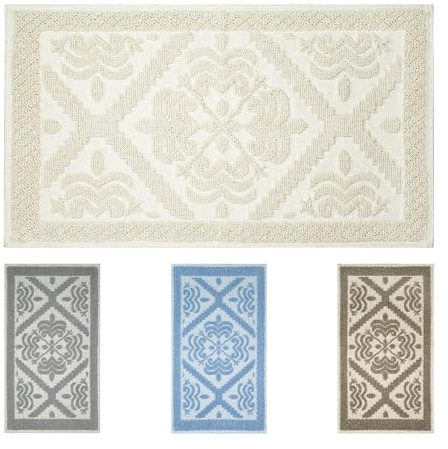 OLIVO.shop | Alfombra sarda de algodón reciclado, alfombra sardeña, alfombra sarda para baño, cocina, salón, alfombras sardas (marfil, 50 x 90 cm)