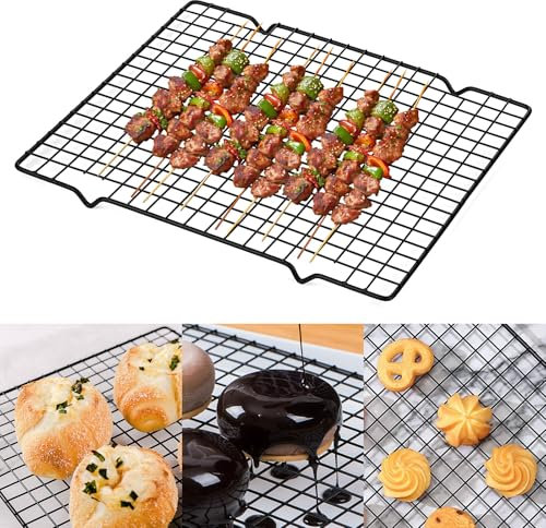 Confezione da 2 griglie di raffreddamento per cottura, resistenti e a filo stretto per cucinare, arrostire, grigliare, asciugare, adatte al forno, adatte a mezze teglie (28 x 24,9 x 2,5 cm)