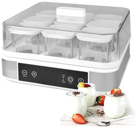 Yaourtière,Yaourtière numérique automatique, avec 9 Pots en Verre, avec ContrôLe de La Tempé Rature et Temps, pour Préparer des Desserts Maison Frais