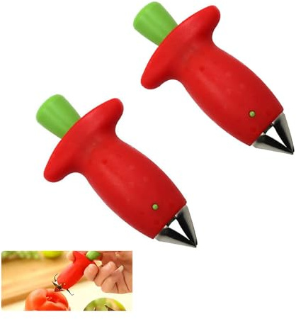 Snocciolatore per ciliegie, smacchiatore per fragole e ananas, strumento 3 in 1 per frutta, in acciaio inox, per ciliegie, fragole, ananas, lavabile in lavastoviglie e certificato GS (confezione da 2)