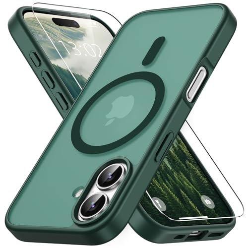 Vansdon Magnetisch für iPhone 17 Hülle-Dunkelgrün | mit 1 Schutzglas, Kompatibel mit Magsafe, Fallschutz nach Militärstandard, Transluzente Matt Rückseite Stoßfeste Handyhülle