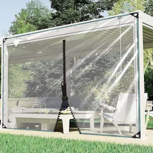 Telone Trasparente Impermeabile per Impieghi Gravosi 420g/㎡,Telo in Vinile Pvc Con Occhielli,Pannelli Laterali Di Teloni Antipioggia per Gazebo,0,35mm di spessore,WxH-3.8x2.2m/12.5x7.2ft