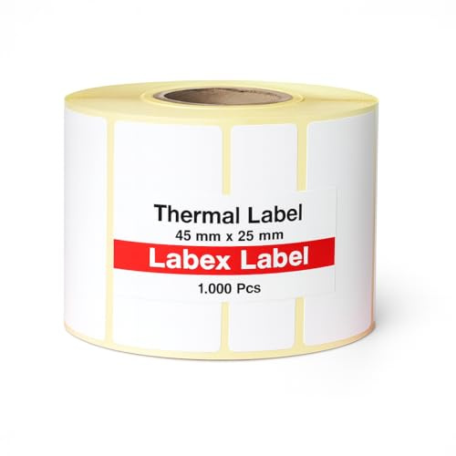 Labex Label Lot de 1000 étiquettes thermiques autocollantes rectangulaires - 45 x 25 mm - Blanches - Pour imprimante Zebra GK420D, code-barres et d'adresse (blanc, 1 rouleau)