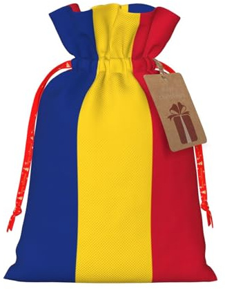 LMNUDS Flag Of Romania Printing Drawstring Christmas Bag With Kraft Tag 4.7x6.9 Inch For Halloween Wrapping Gifts