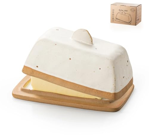 Besmeety Butterdose Keramik für 200g Butter, Vintage europäische Butterdose Porzellan mit Deckel, Keramik Butterdosen für Küchen (weiß)