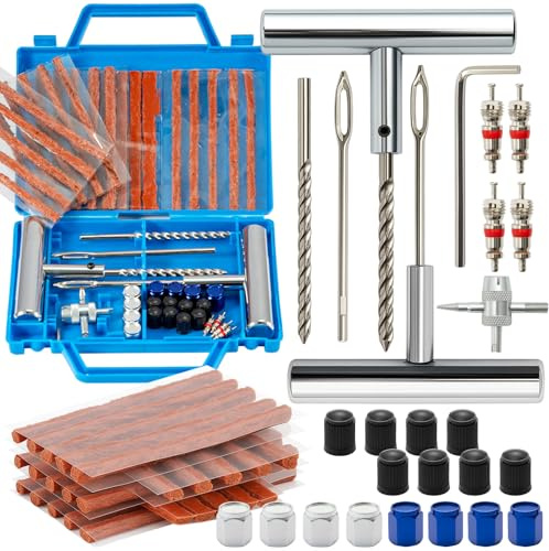52PCS Tyre Repair Kit for Tubeless Tyres, Heavy Duty Car Tyre Puncture Repair Kit with Storage Case, Tyre Plug Kit for Car, Motorcycle, Truck, SUV, ATV & Tractor