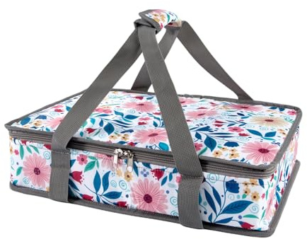 QEES Insulated Casserole Carrier Fits Pioneer Woman Kitchen Stuff & 9x13 Baking Dish, Leakproof Lasagna Lugger Tote, Thermal Food Warmer Bag for Potluck, Picnic, Travel - Vintage Floral & Mom Gifts