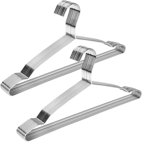 EssenFlolis 20 Pack Heavy Duty Metal Coat Hangers, Stainless Steel Hangers | Anti Rust & Shiny Finish, Durable, Space-Saving Metal Wire Clothes Hangers for Jackets Suits Dresses Shirt Blouse, Silver
