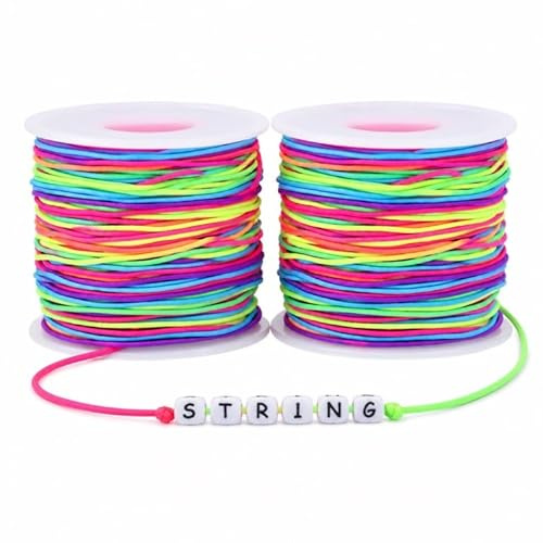 2 Rolls 1mm Stretchy Elastic String, 50m/Roll Colorful Elastic Cord for Bracelet Making, Jewelry Making, Beading, Necklaces, DIY Crafts