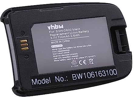 vhbw Akku kompatibel mit Samsung SGH-D600 | Handy Smartphone Telefon (700 mAh, 3,7 V, Li-Ion) + Gehäuserückdeckel schwarz - für BST4389BE
