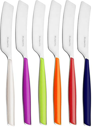 BUGATTI, Glamour, Set mit 6 kleinen Streuern aus Edelstahl 18/10 und Griffen in gemischten Farben Elfenbein, BLAU, IRIS, GRÜN, ORANGE, ROT, Pro-Tech-Systemformteil