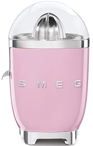 Smeg CJF01PKUK Retro 50's Style Citrus Juicer with Lid, Stainless Steel Reamer and Strainer, Anti-Drip Spout, Pink