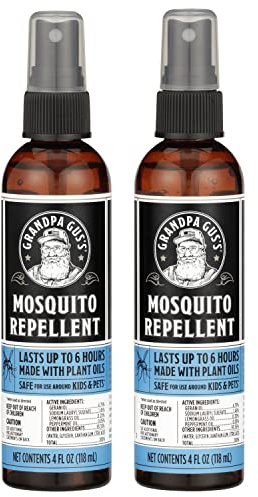 Grandpa Gus's Natural Mosquito Repellent Spray, Time-Release Plant-Based Actives, Non-Greasy, No Stains, DEET-Free, 4 oz (Pack of 2)