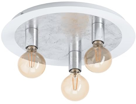 EGLO LED Deckenlampe Passano, 3 flammige Deckenleuchte Vintage, Retro | Wohnzimmerlampe aus Metall in Weiß, Silber, Schlafzimmerlampe, Flurlampe Decke mit E27 Fassung, Ø 45 cm
