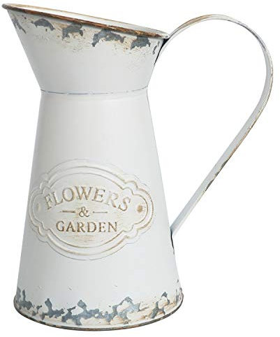 Yoillione Blanc Vase en Forme de Pichet, Vase Rustique en Métal Vintage pour Fleurs, Décoration pour Maison, Balcon, Ferme