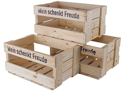 Kontorei 1-12 x Schöne Holzkiste natur/Weinkiste, mit Aufdruck 'Wein schenkt Freude', optimal zur Bepflanzung/Dekoration, neu, 46x30,5x24cm (11)