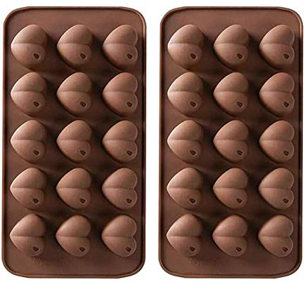 Heart Shape Silicone Chocolate Molds, 2 Pieces 15-Cavity Non-Stick Candy Jelly Moulds Gummy Molds Ice Cube Valentine Baking Moulds for Cake Decoration