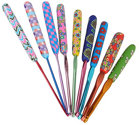 Coopay Warme Häkelnadeln für Großmutter, 9 Stück Bunte Häkelnadeln mit Weicher Griff, Aktualisierung Aluminium Häkelnadel Set für Anfänger Erwachsene, Experten & Kinder, 2,0-6,0 mm Starter Häkelset