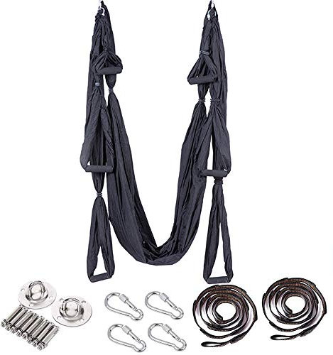 ARNTY Yoga Hängematte Set Aerial,Aerial Yogatuch,Aerial Yoga Hammock Swing mit Tragetasche und Verlängerungsgurten (Schwarz)