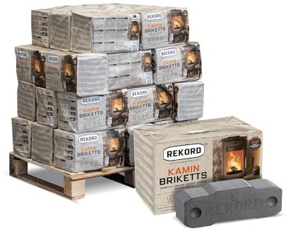PALIGO Braunkohlebriketts 10kg x 30 Gebinde 300kg 1 Palette Kaminbriketts Ofenbriketts Braunkohle Brikett Bündel Kohle Gluthalter Rekord