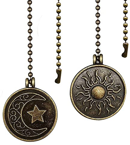 Akahttbn Ceiling Fan Pull Chain Sun Moon Pattern,2 Pcs 12 Inch Beaded Ball Pull Chain Extender Decorative With Connector, Newst Style Fan Light Pendant Extension Decor,Bronze