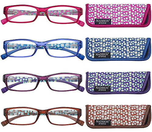 Madison Avenue 4 Pack Multicolor Blue Light Blocking Reading Glasses for Women Spring Hinge +3.0