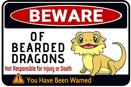 Beware of Bearded Dragons Sign - Fun Tank Accessory and Decor for Bearded Dragon Enthusiasts | Humorous Warning Sign for Reptile Room, 12 * 8 (036)