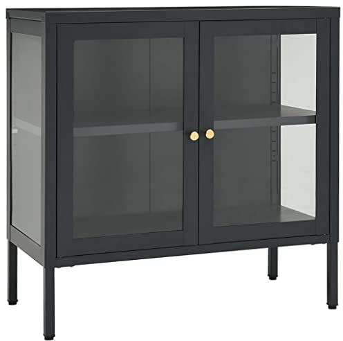 vidaXL Sideboard Home Indoor Living Room Bedroom Office Highboard Buffet Storage Book Side Cabinet Furniture Anthracite 27.6 Steel and Glass