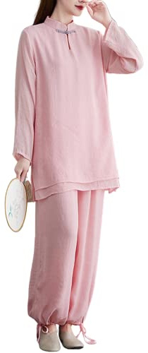 Moonetto Womens Chinese Traditional Tai Chi Uniforms Kung Fu Clothing Martial Arts Suit Cotton Wing Chun Clothes(0242-Pink-S)
