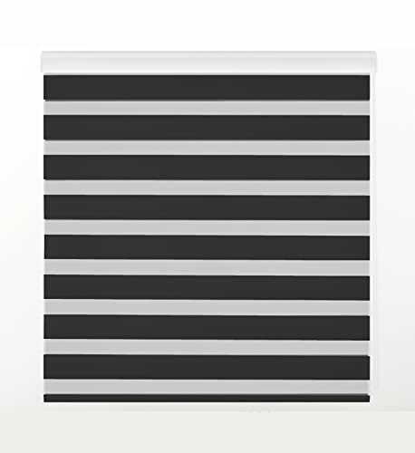 Estoralis | Sansa | Doppelrollo mit Weiss Kassette | Doppelter Stoff, Tag und Nacht | Farbe - Schwarz | 170 x 180 cm. (Breite/Höhe) Stoffgröße 167 x 175 cm. | Rollos für Fenster und Türen