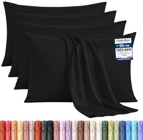 Utopia Bedding Kissenbezug 30x50 4er Set, kopfkissenbezug 30x50cm Schwarz | Weich 100% Mikrofaser Kissenhülle , OEKO-Tex-zertifiziert, knitterfreie und farbechte kissenbezüge 50x30 mit Hotelverschluss