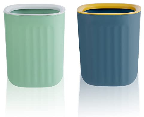 gvivej Pattumiera da tavolo, 2 pezzi, senza copertura, da tavolo, mini bidone per cosmetici, da scrivania, per bagno, cucina, ufficio, blu, verde