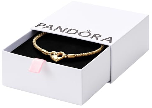 Pandora Moments Bracelet maille cloutée en métal plaqué or 14 carats avec fermoir en forme de cœur, 21
