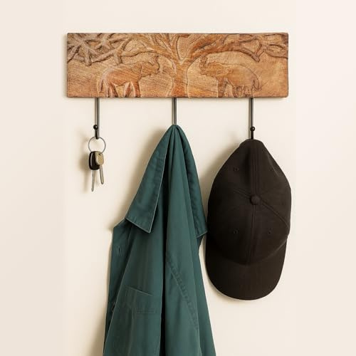 Ajuny Appendiabiti da Parete in Legno con 3 Ganci – Design Elefante per Cappotti Asciugamani Accappatoi Vestiti Appendino Decorativo Ingresso Corridoio Casa – 38x15 cm