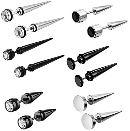 Aroncent 6 Paar Fake Plug Dehnstab Edelstahl Taper mit Gummi O-Ringe Fakeplugs Ohr Tunnel Piercing Ohrstecker Ohrringe Expander