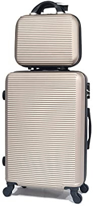 CELIMS - Mittlerer Reisekoffer mit Kosmetikkoffer 30 cm, Hartschale mit 4 Rollen, leicht, Aufgabegepäck 20 kg, 65 cm | Integriertes Schloss | Champagne